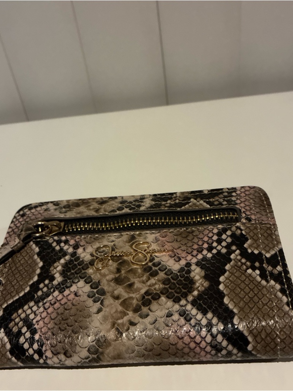 Jessica Simpson Snake-Print Zip Wallet in Pink and Brown